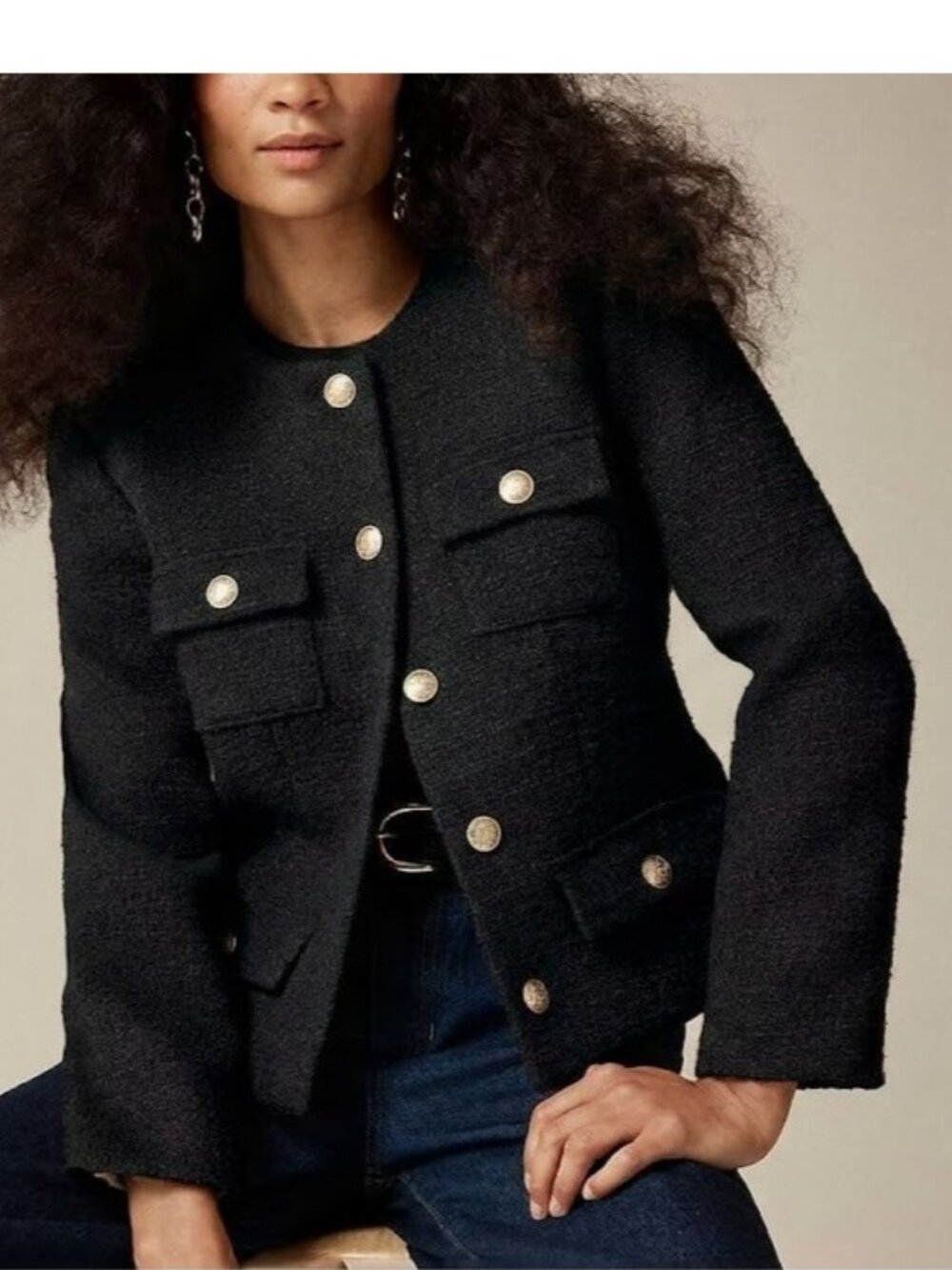 NWT J.Crew Isabelle Lady Jacket in Black Gold Button Front Tweed 14 $248